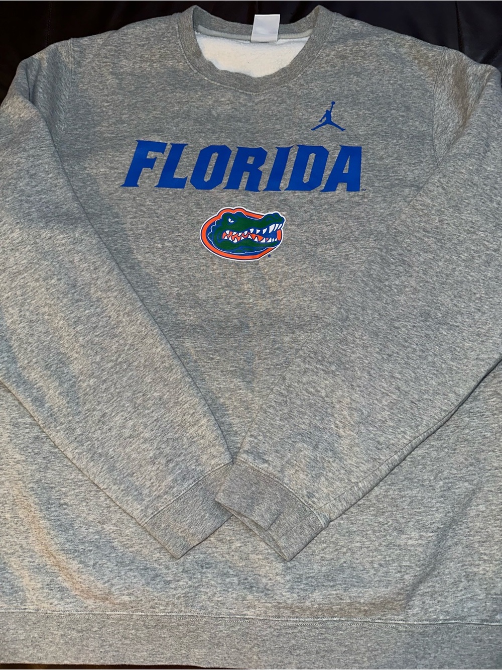 Nike Gray Crewneck with Blue FLORIDA and Gators Logo